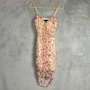 Sbetro Floral Lace Bodycon Dress Pink Mini Ruched Party Festival 90s Fairycore